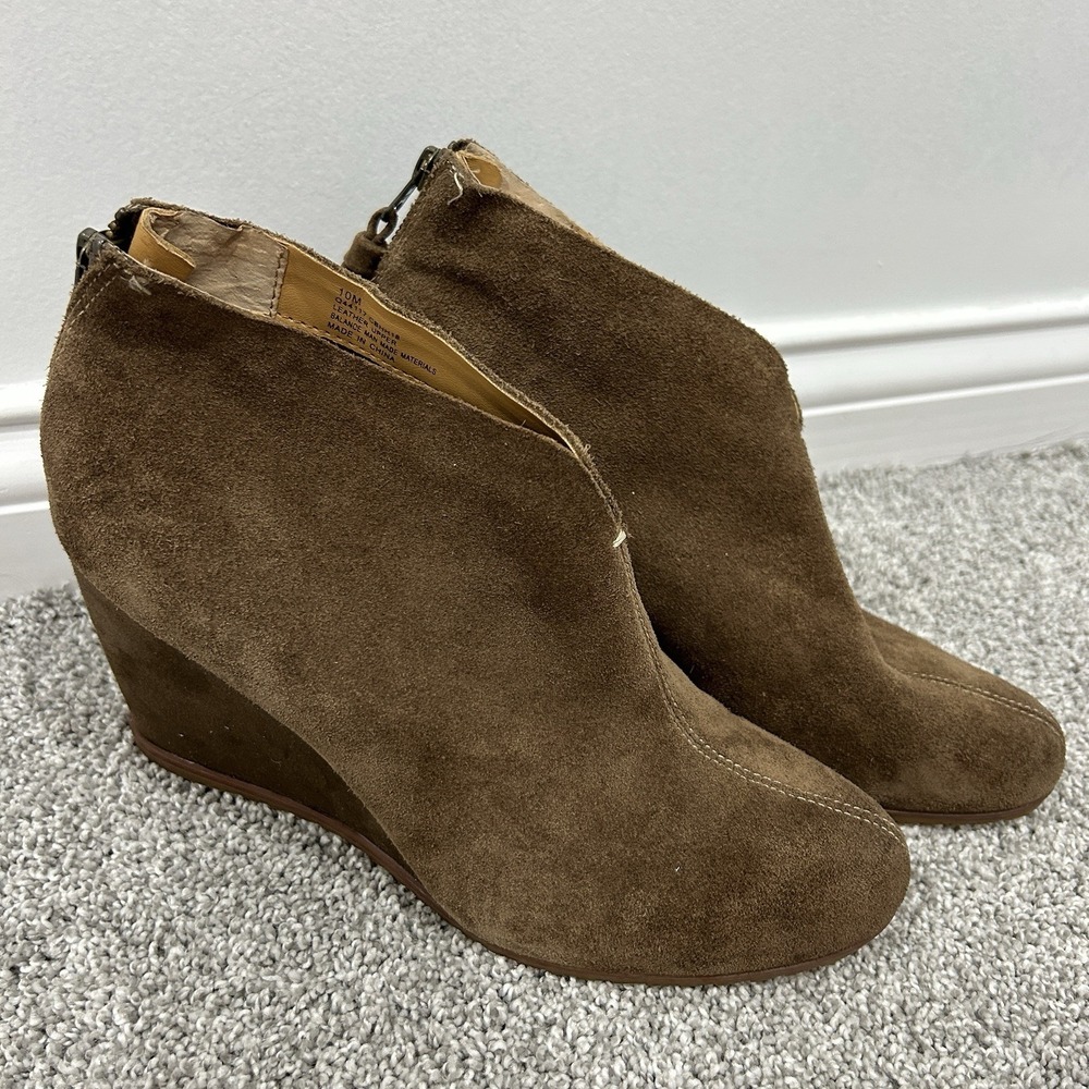 Korks Womens Haldor Wedge Ankle Bootie Taupe Brown Suede Size 10M Wedge Heel EUC